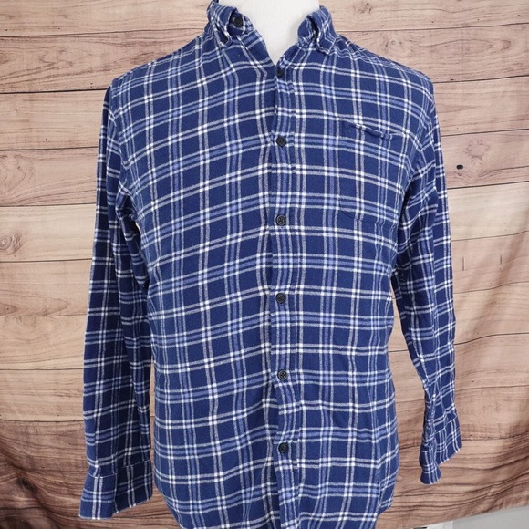 CROFT & BARROW LONG SLEEVE BLUE PLAID FLANNEL BUTTON DOWN SHIRT MENS SZ M - Picture 3 of 6